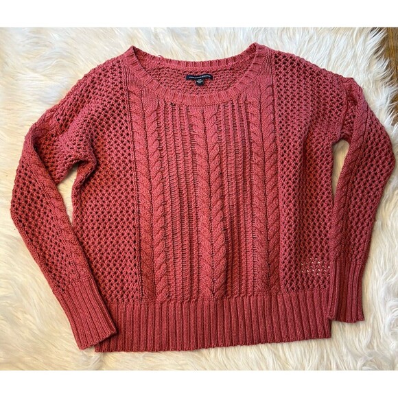 American Eagle Women's Small Rose Mauve Open Knit Sweater - Picture 3 of 7